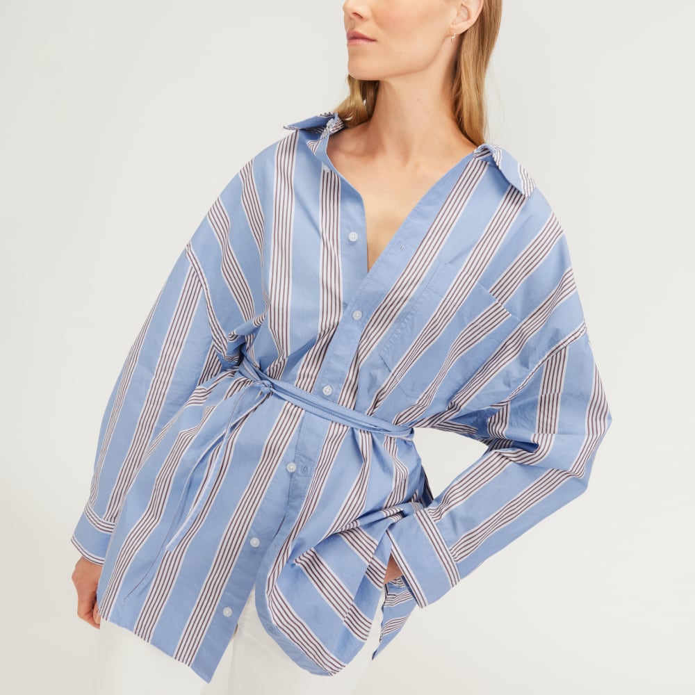 The Poplin Tie Back Shirt | Blue Opal / Cabernet / White