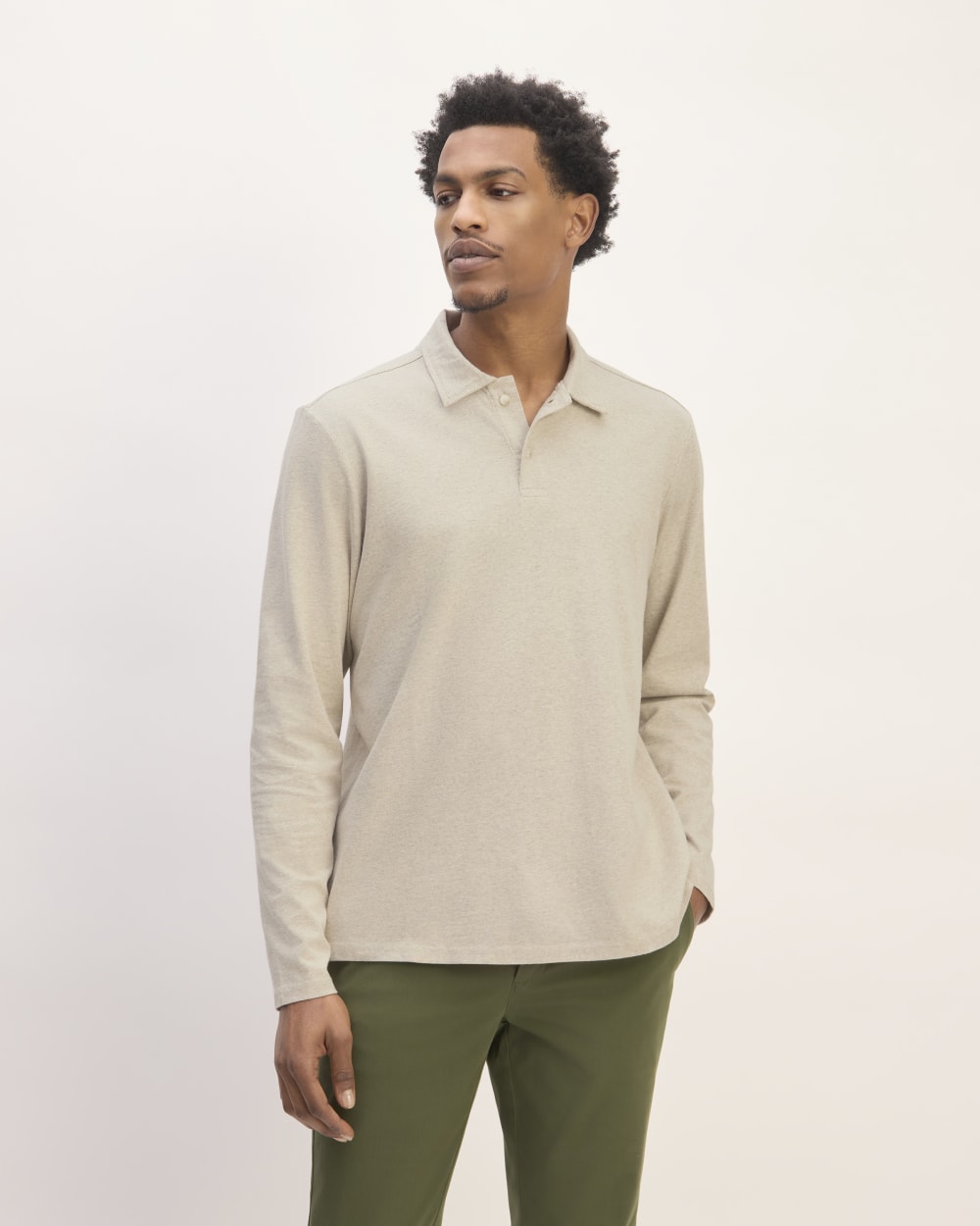 The Premium Weight Long-Sleeve Polo | Heather Oatmeal