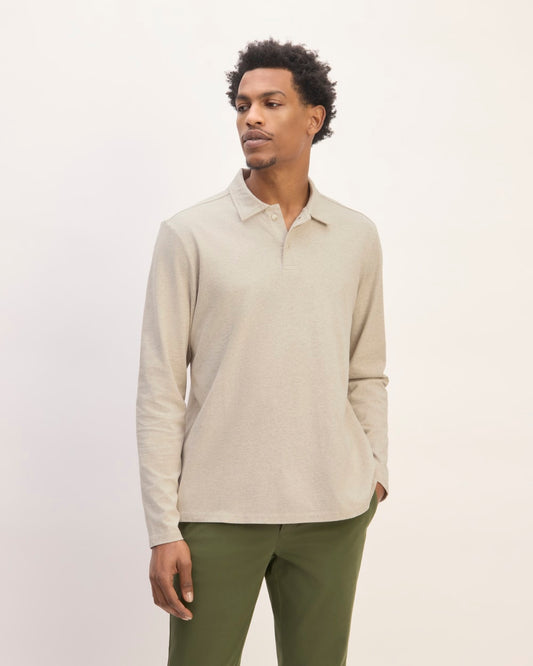 The Premium Weight Long-Sleeve Polo | Heather Oatmeal