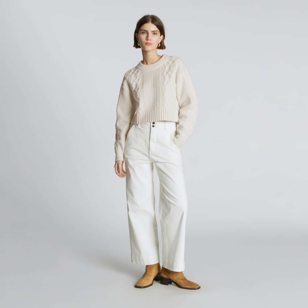 The Felted Merino Cropped Cable Sweater | Bone