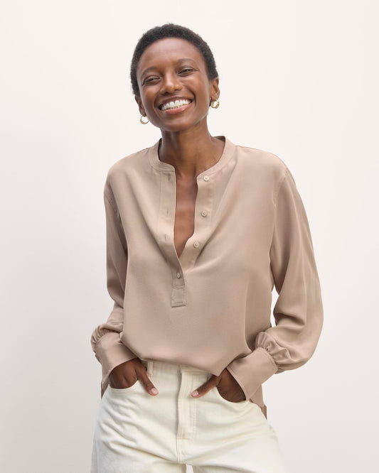 The Henley Shirt in Washable Silk | Burnt Sugar