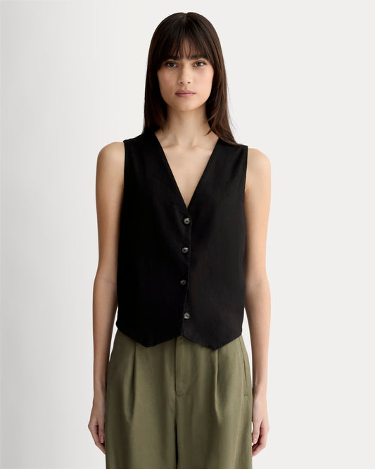 The Vest in Stretch Linen | Black