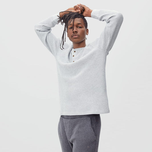 The Waffle Long-Sleeve Henley Tee | Heathered Light Grey