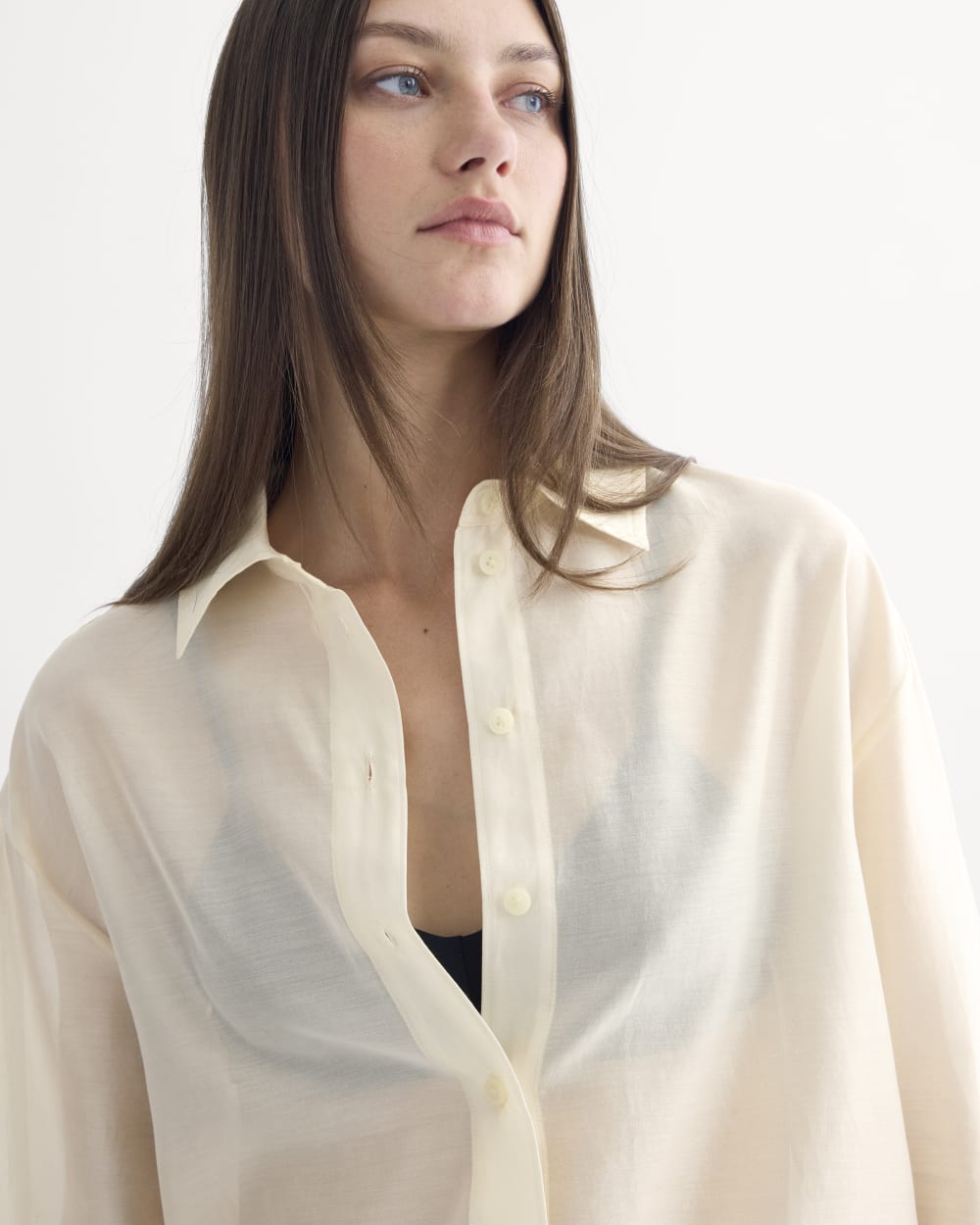 Oversized Shirt in Cotton-Silk Organza | Parchment