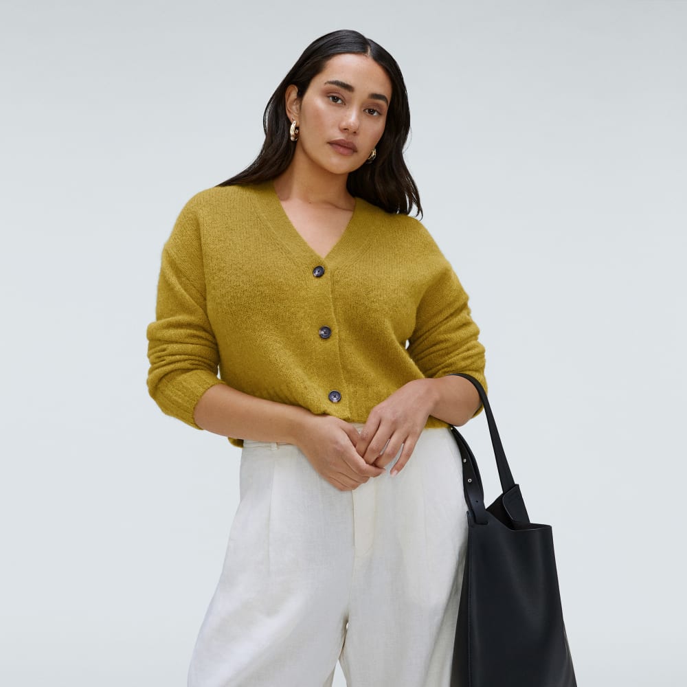 The Alpaca V-Neck Cropped Cardigan | Golden Palm