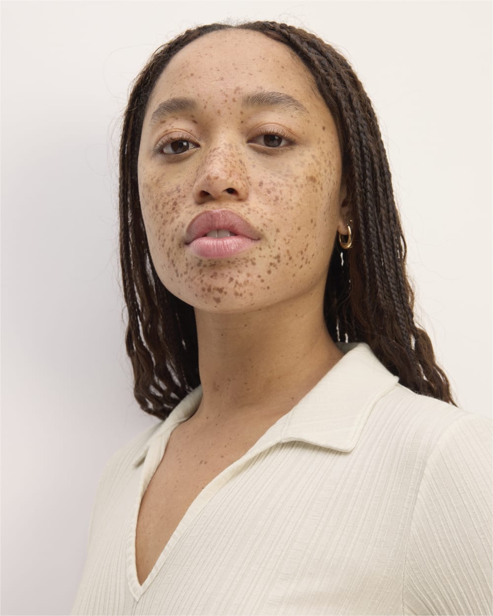 The Rib Soft Knit Open Collar Polo | Bone