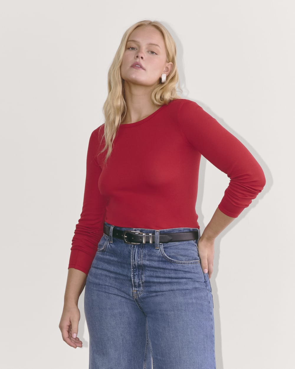The Luxe Rib Long-Sleeve Crew | Berry Red