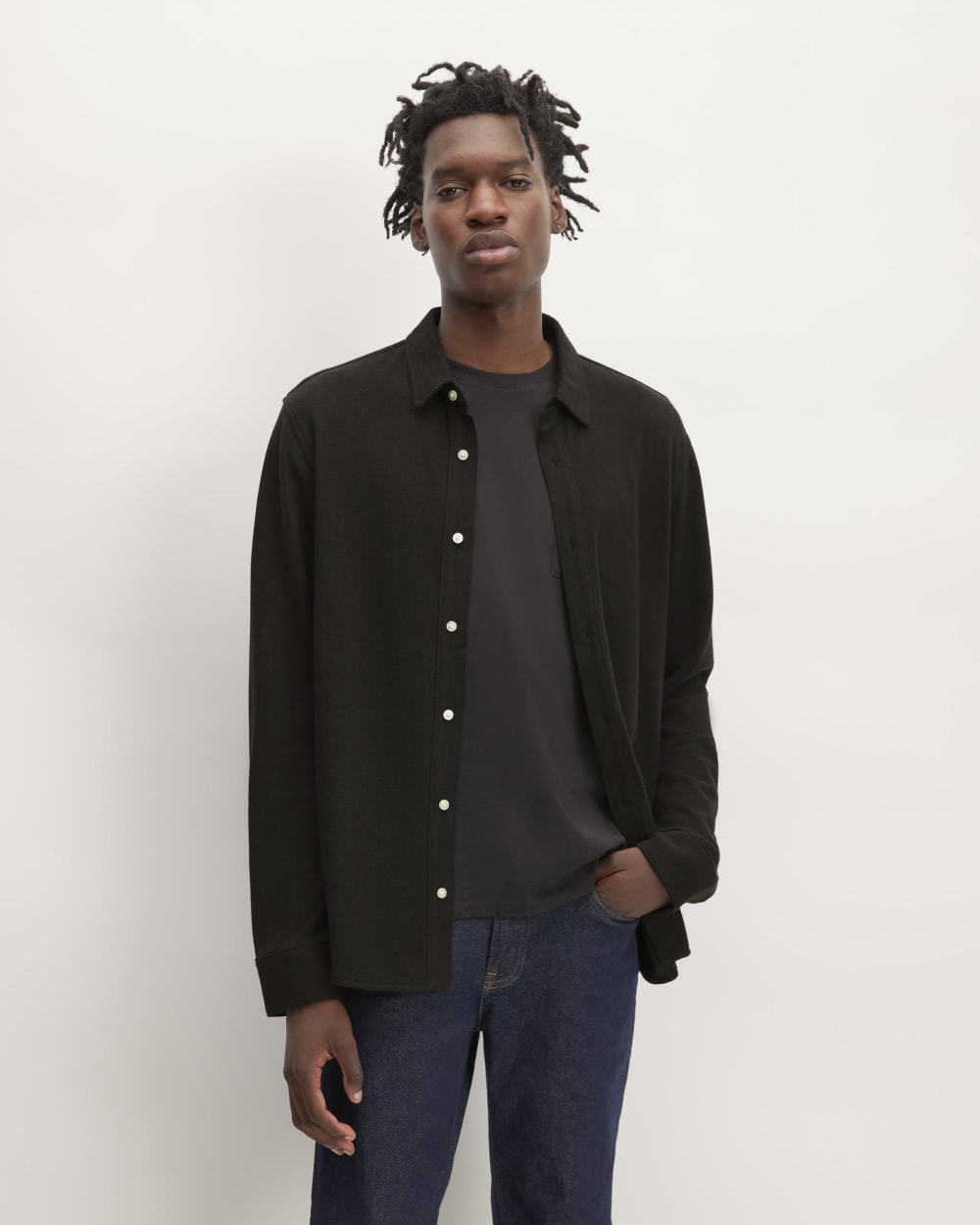 The Long-Sleeve Pique Shirt | Black