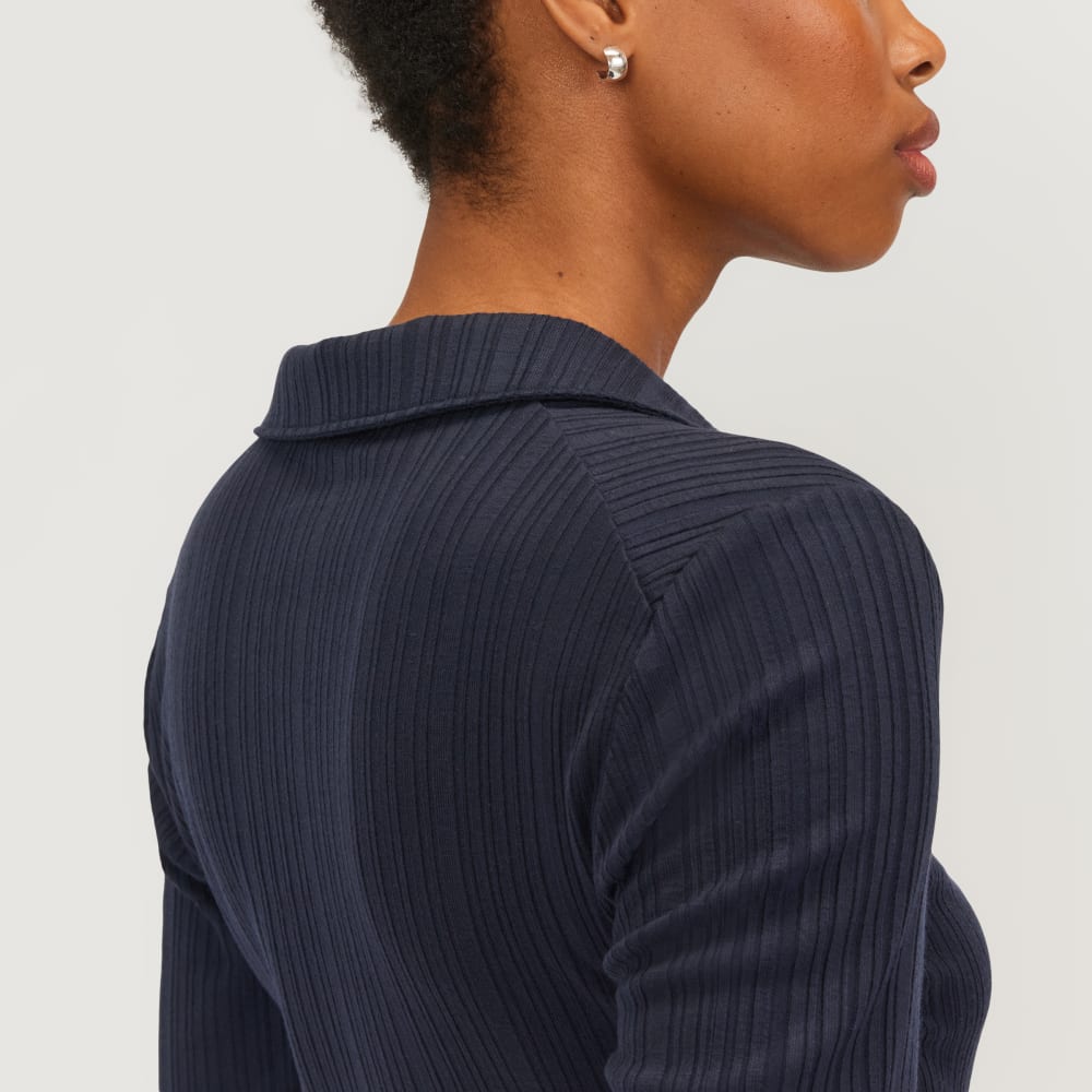 The Rib Soft Knit Open Collar Polo | Navy