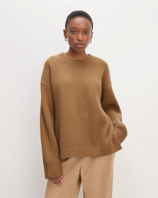 The Oversized Crew in Luxe Merino | Deep Camel