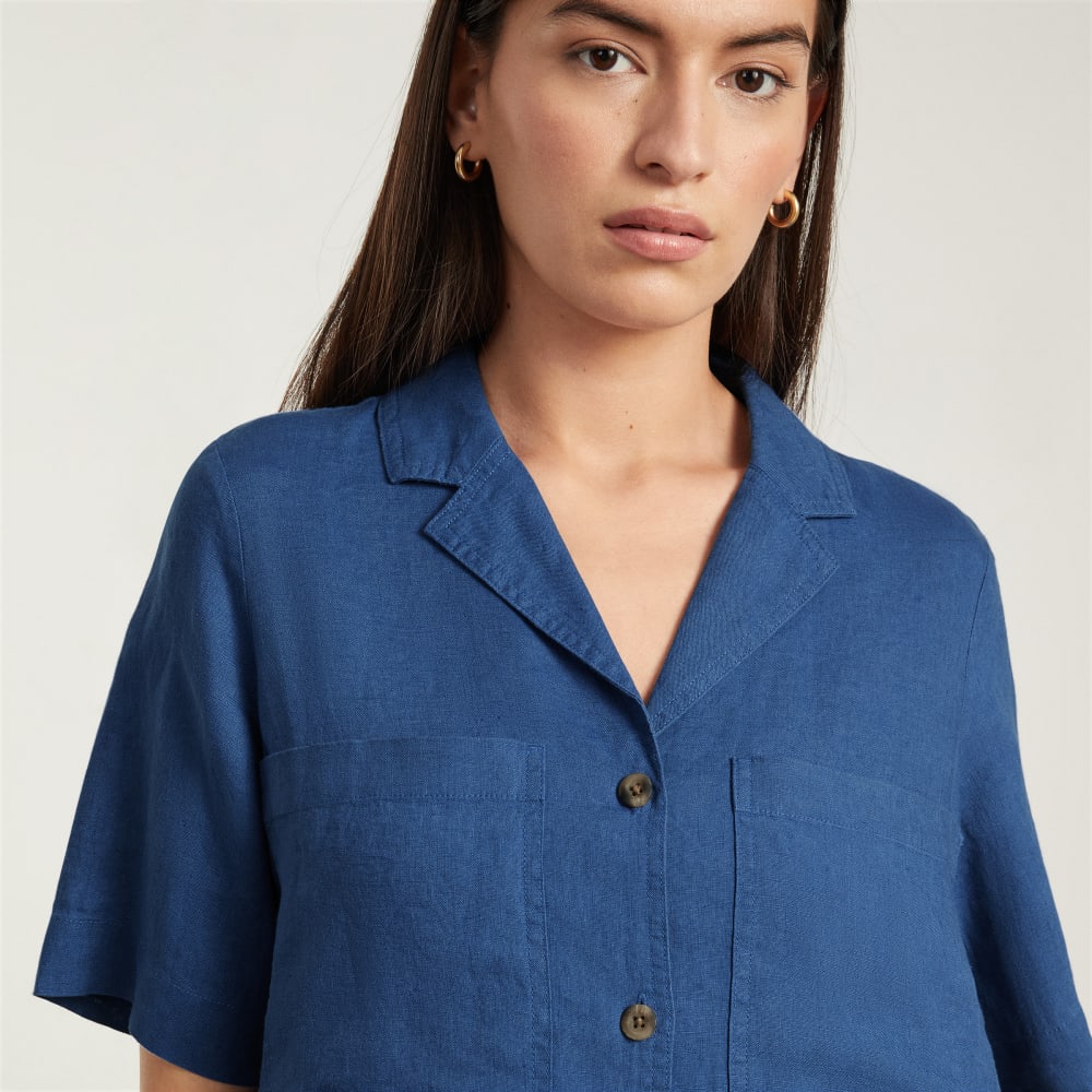 The Linen Workwear Dress | Deep Blue