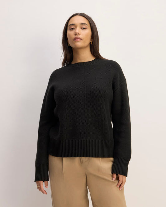 The Cotton Honeycomb Square Crew | Black