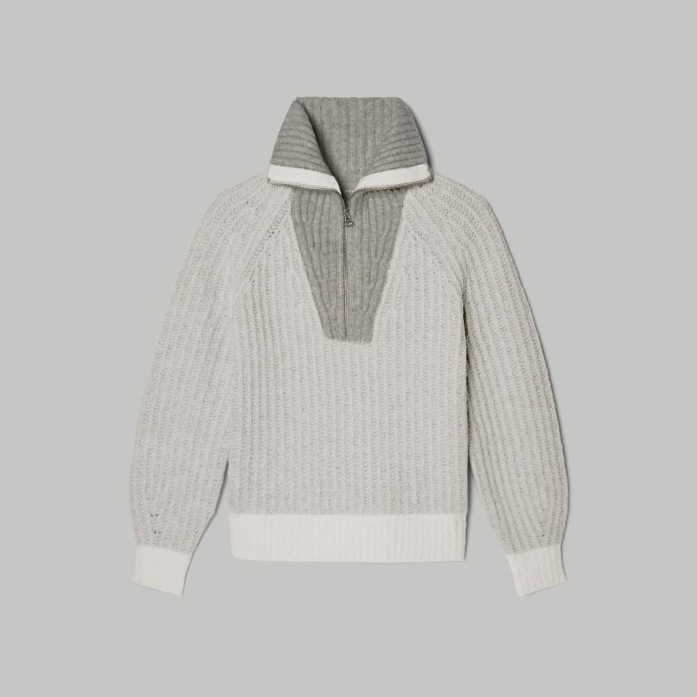 The Luxe Teddy Oversized Half Zip Sweater | Canvas Tan / Heather Grey