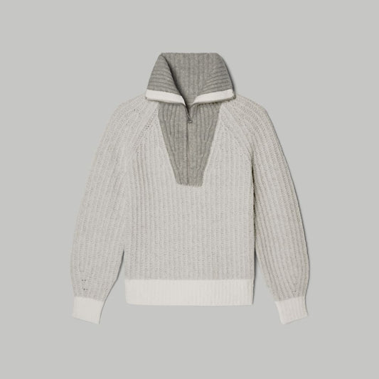 The Luxe Teddy Oversized Half Zip Sweater | Canvas Tan / Heather Grey