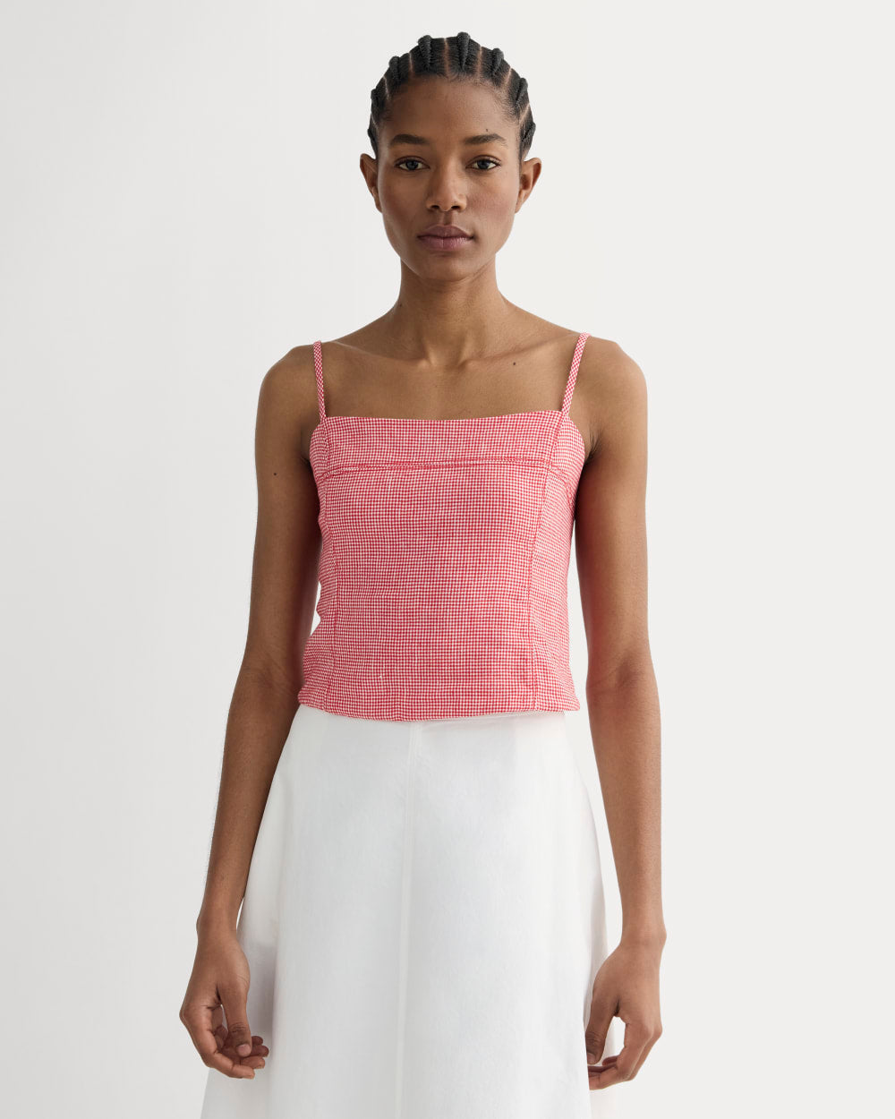 The Seamed Top in Stretch Linen | Classic Red Gingham