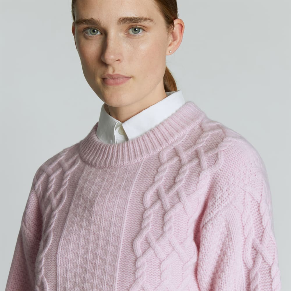 The Felted Merino Cropped Cable Sweater | Light Lilac