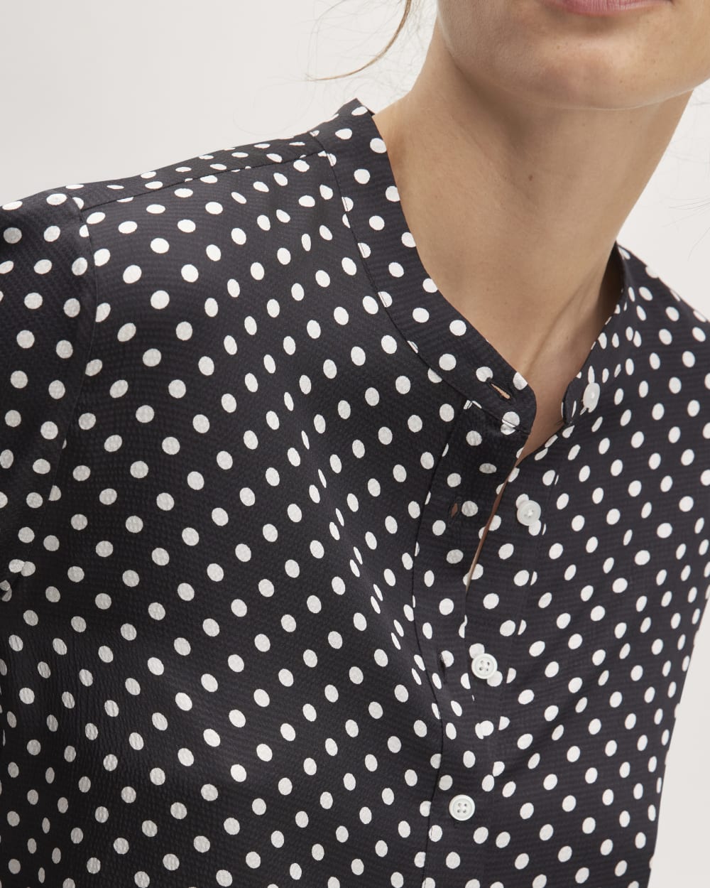 The Hammered Satin Popover Shirt | Black / Bone Polka Dot