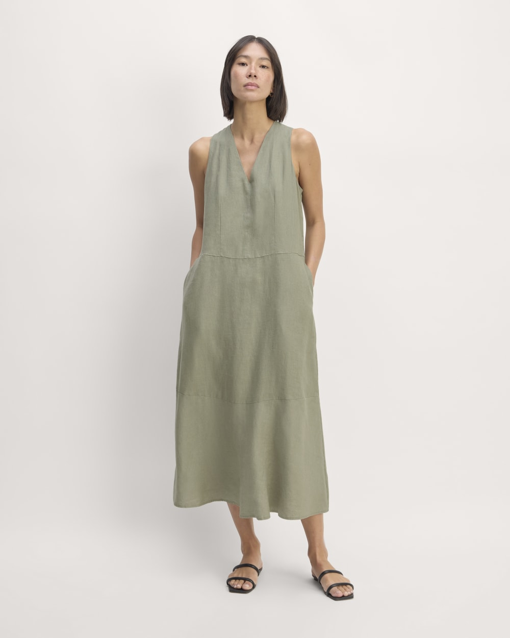 The Linen V-Neck Maxi Dress | Sage Green