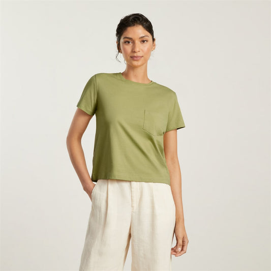 The Box-Cut Tee in Essential Cotton | Leek | Pocket