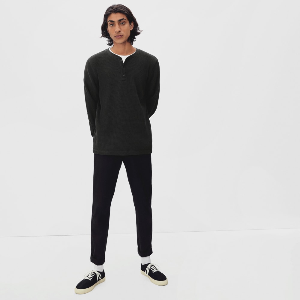 The Waffle Long-Sleeve Henley Tee | Black