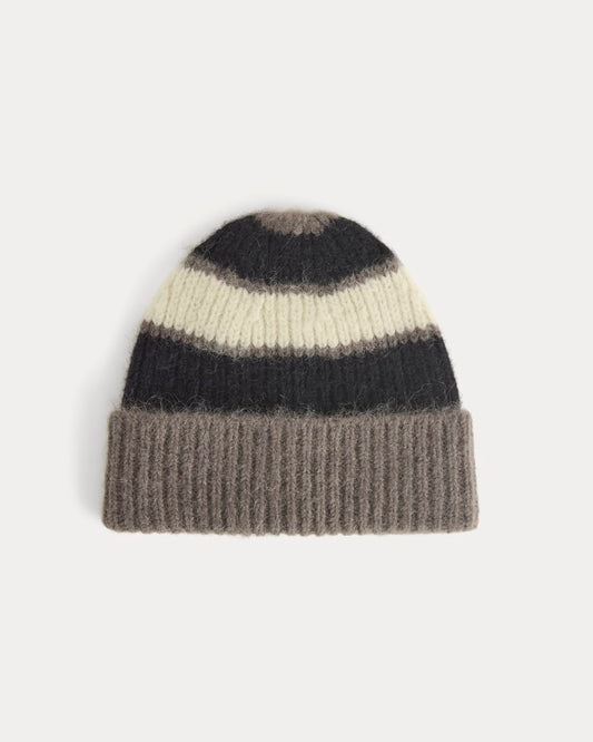 Plush Alpaca Beanie | Mid Grey Heather/Black/Bone