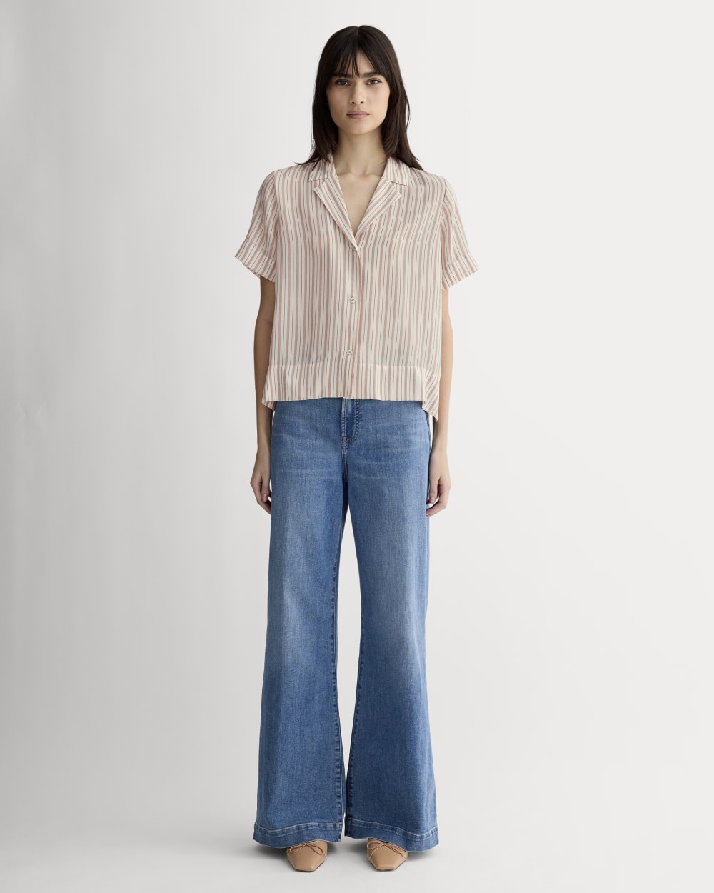 The Notch Shirt in Washable Silk | Bone / Dusky Rose