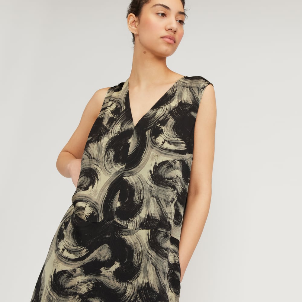 The Satin V-Neck Maxi Dress | Pale Yellow / Black