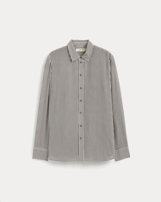 The Must-Have Shirt in Washable Silk | Black Micro Stripe