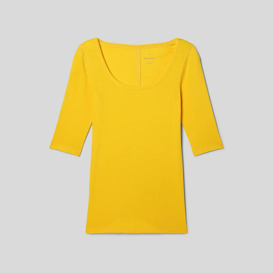 The Luxe Micro-Rib Scoop-Neck Tee | High Visibility Yellow