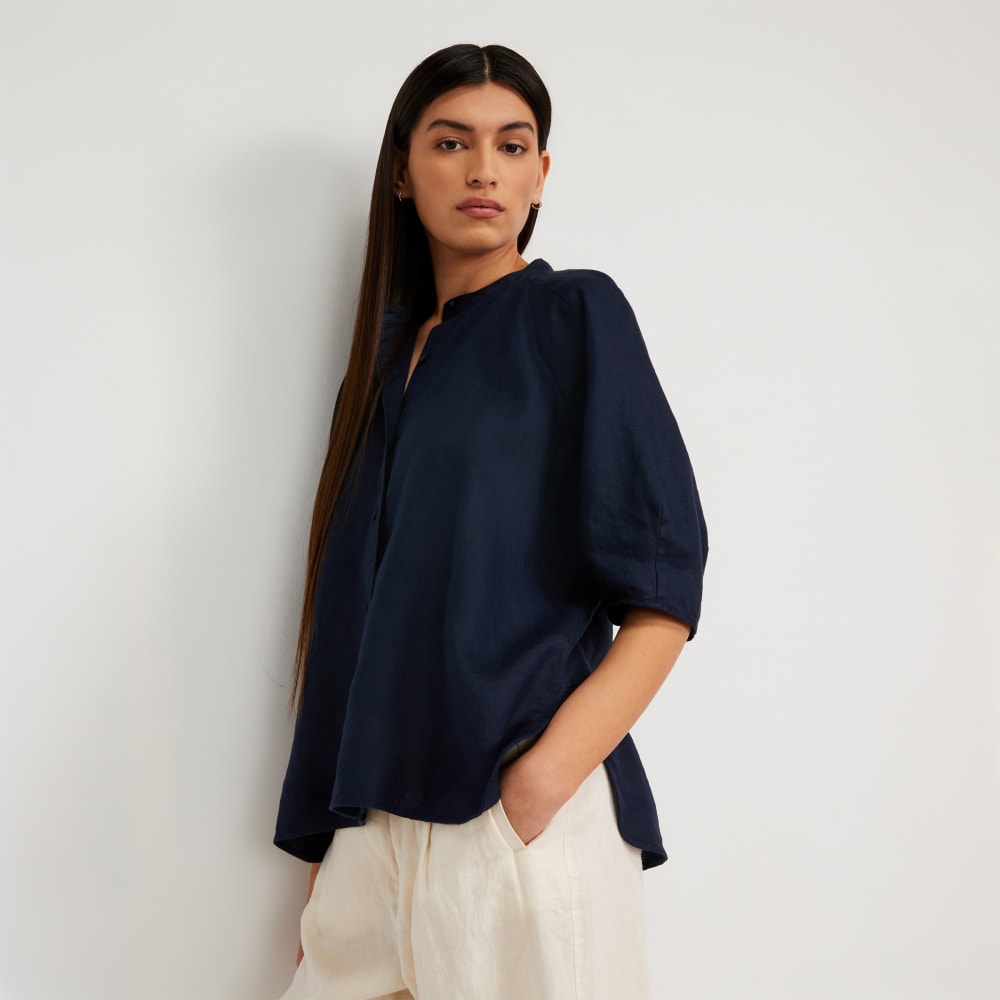 The Linen Puff Sleeve Shirt | Navy