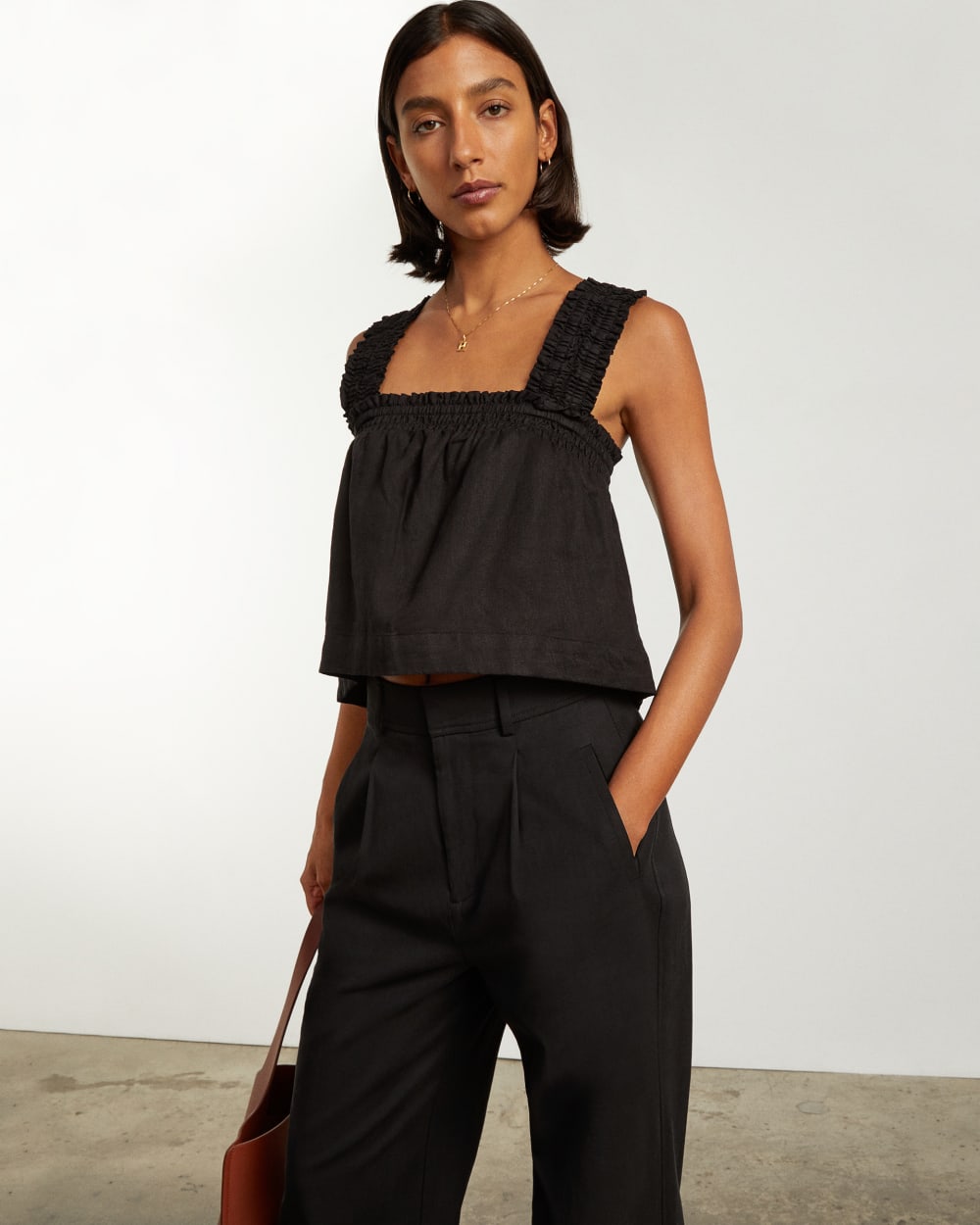 The Smocked Linen Cami | Black
