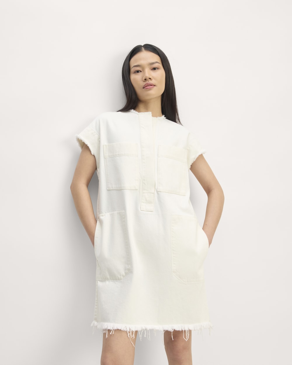 The Denim Workwear Shirtdress | Frayed Hem Bone