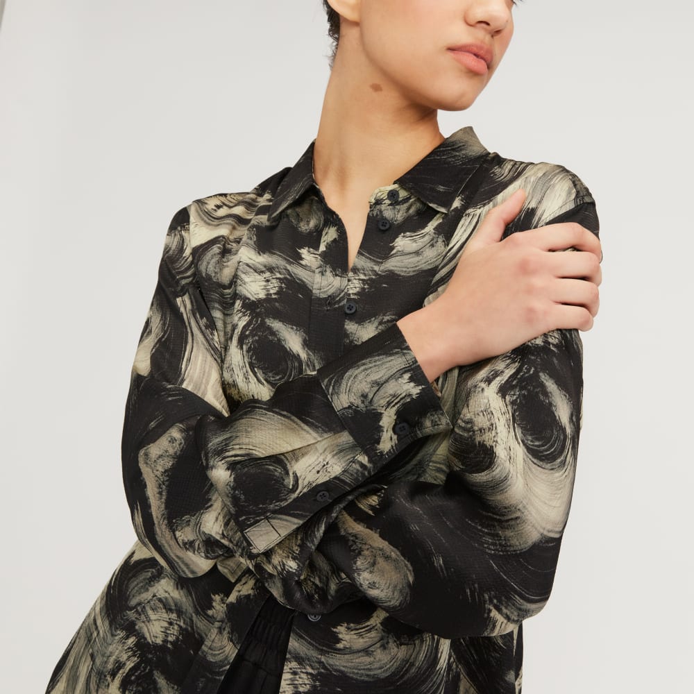 The Satin Relaxed Shirt | Pale Yellow / Black