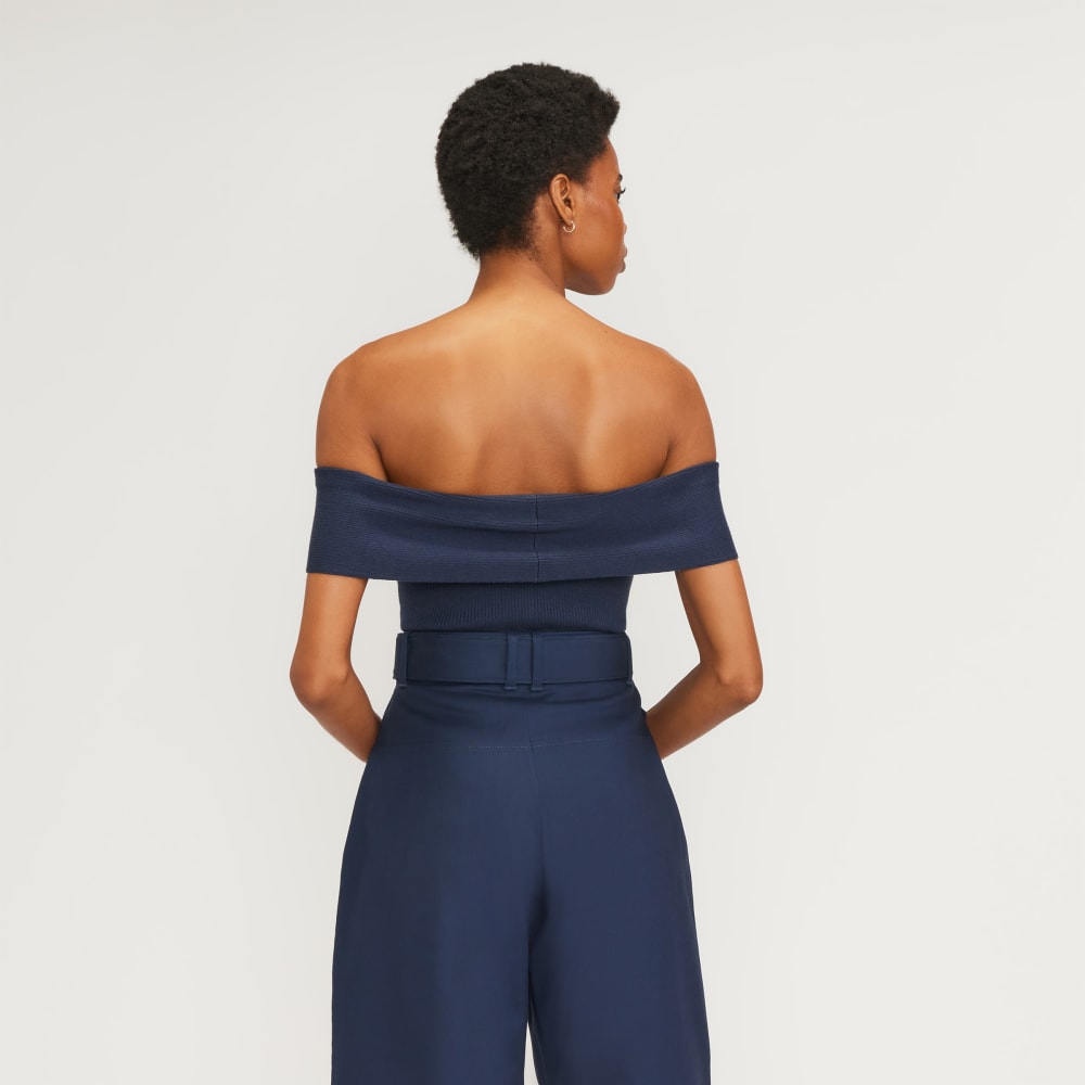 The Ribbed Cotton Off-The-Shoulder Top | Navy