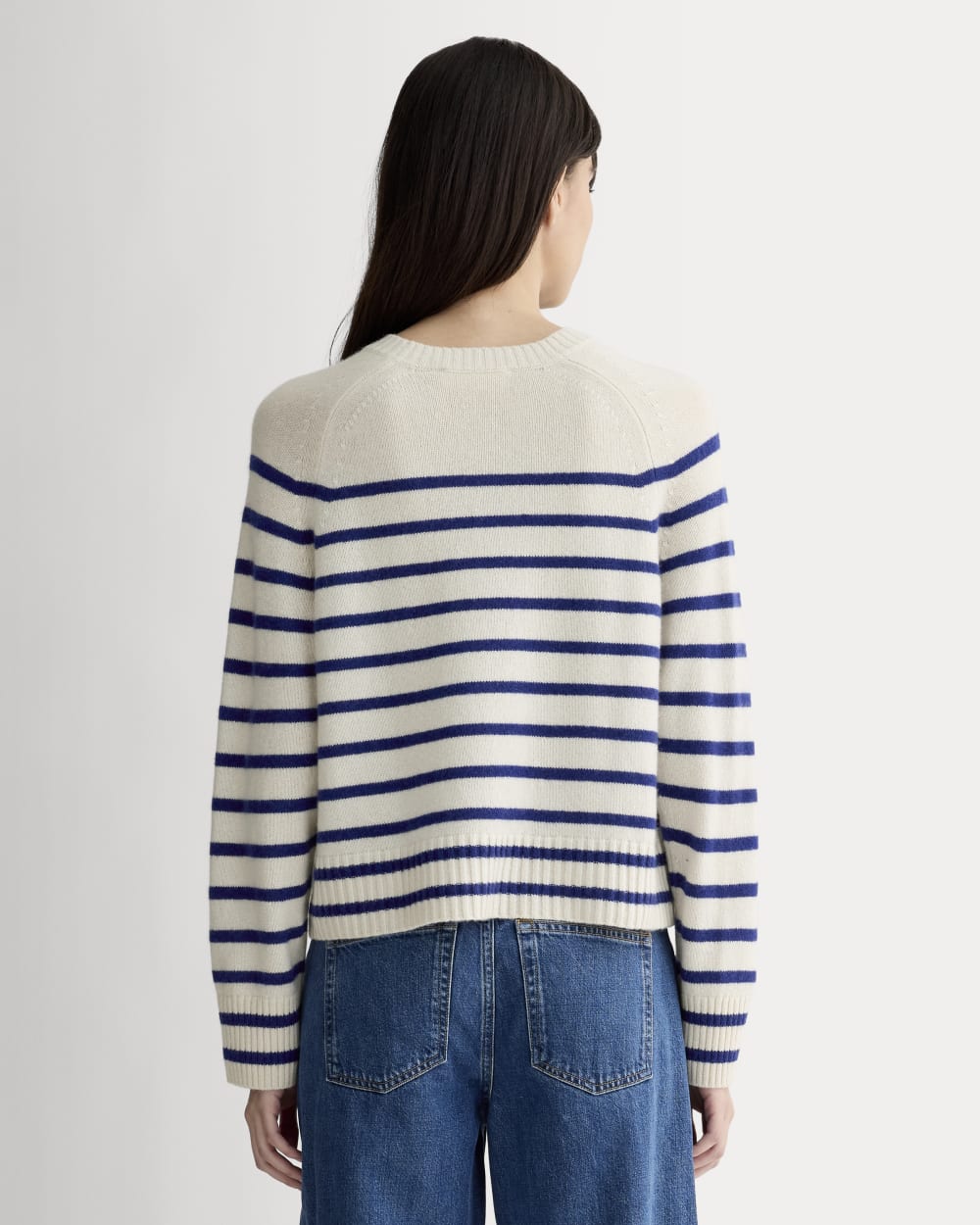 The Boxy Crew in Cashmere | Soft White / Deep Blue
