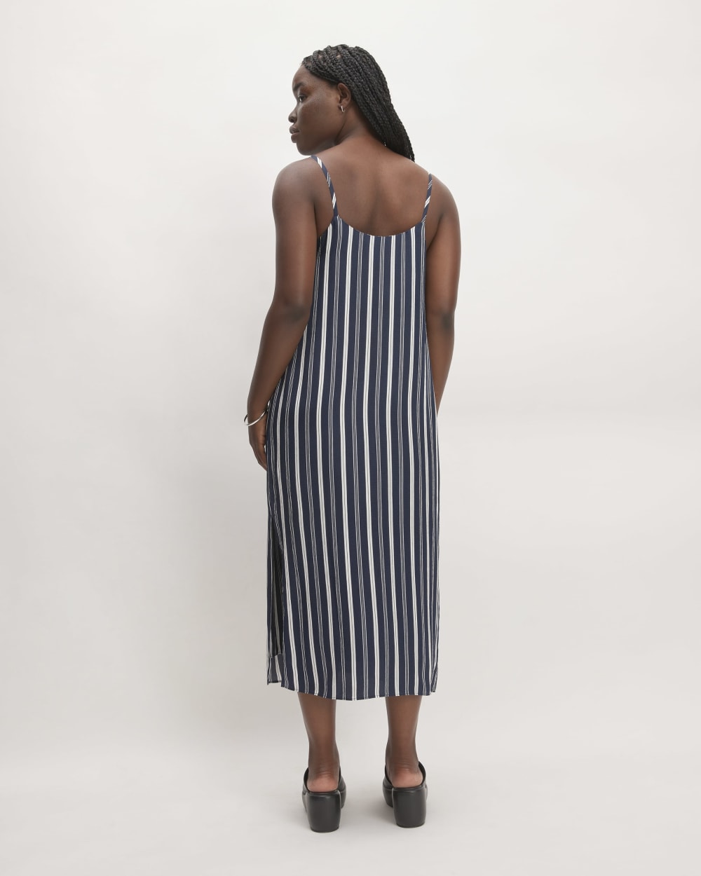 The Hammered Satin Slip Dress |  Navy / Bone