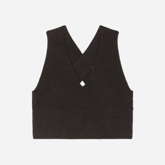 The Cross-Back Cropped Sweater Top | Black