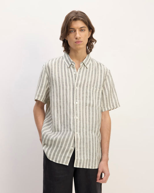 The Classic Short-Sleeve Shirt in Linen | Bone / Black