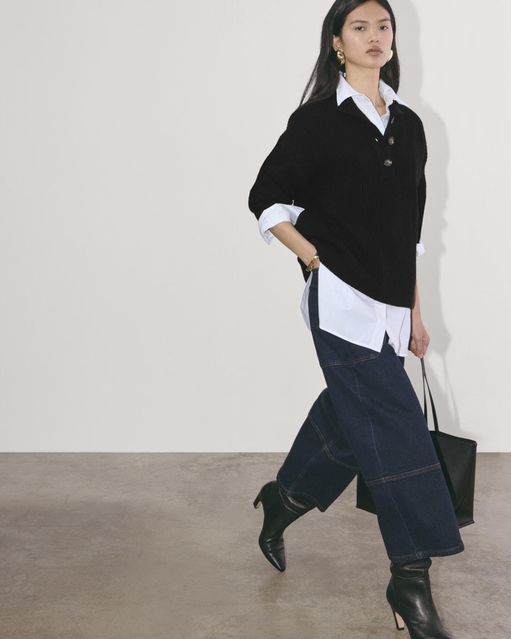 The Cocoon Henley in Wool Cashmere | Black