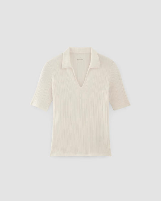 The Rib Soft Knit Open Collar Polo | Bone