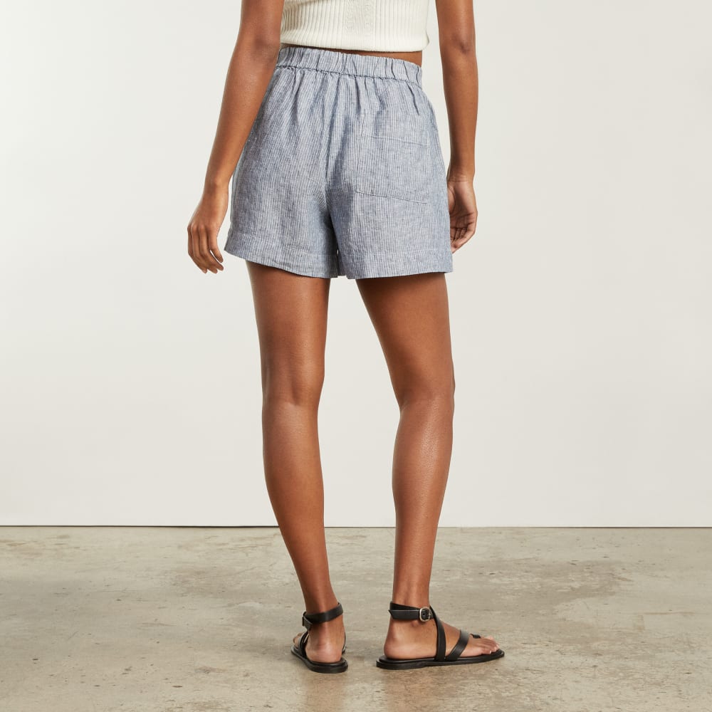 The Linen Boxer Short | Blue / White Pinstripe