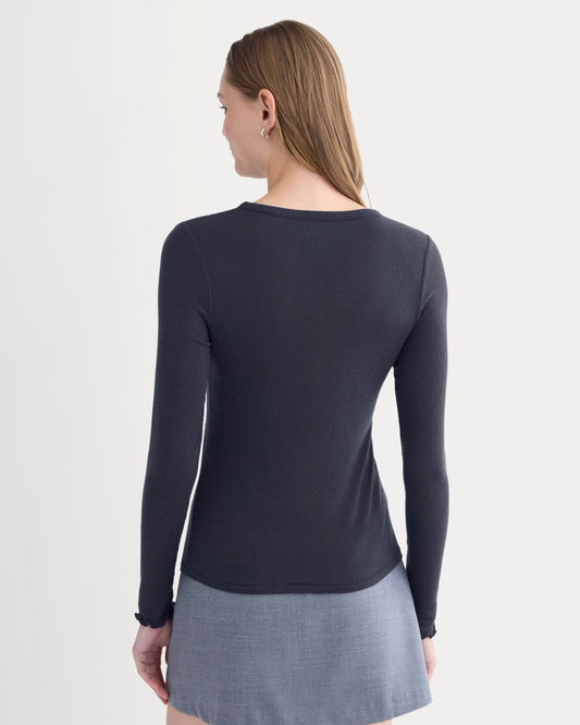 Sheer V-Neck Cardigan in Butterluxe | Deep Navy