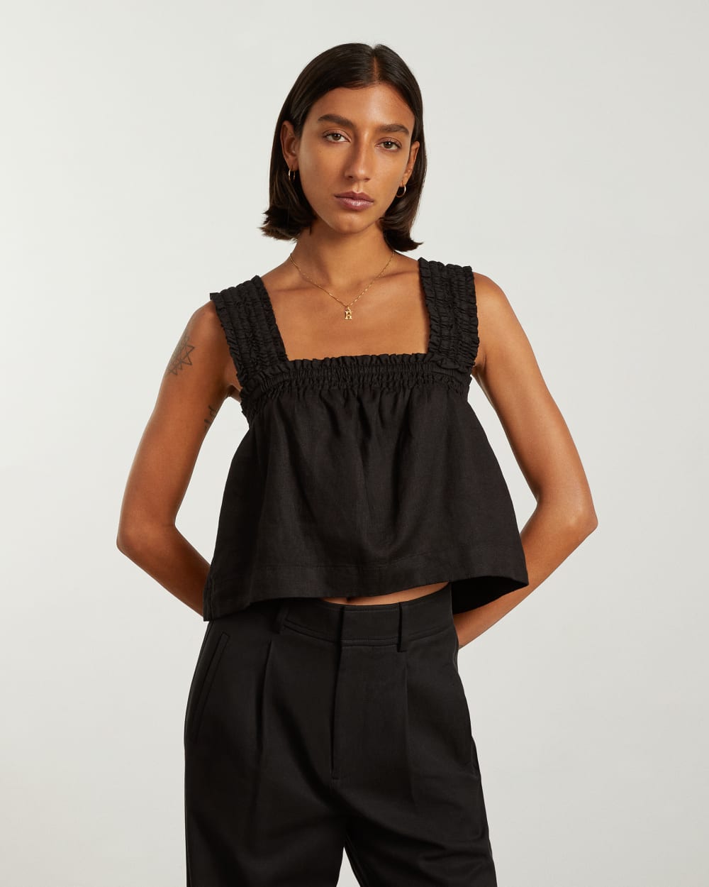 The Smocked Linen Cami | Black