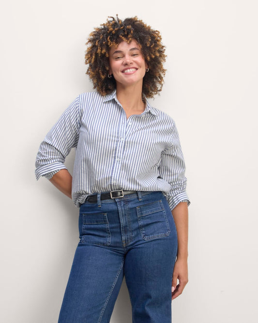 The Must-Have Shirt in Silky Cotton | White / Bellwether Blue