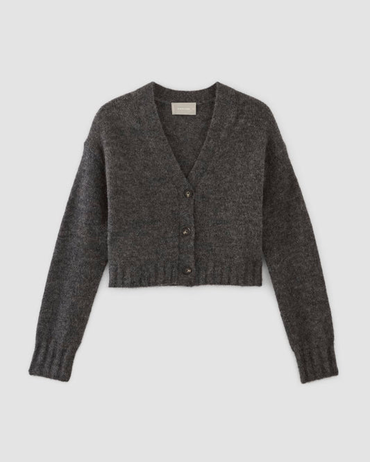 The Alpaca V-Neck Cropped Cardigan | Dark Charcoal