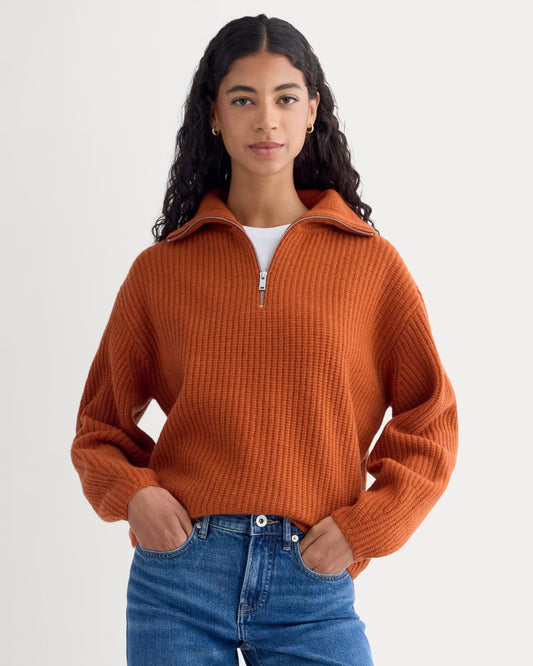 The Half-Zip Sweater in Luxe Merino | Rust Heather