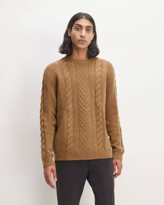 The Felted Merino Cable-Knit Crew | Deep Camel