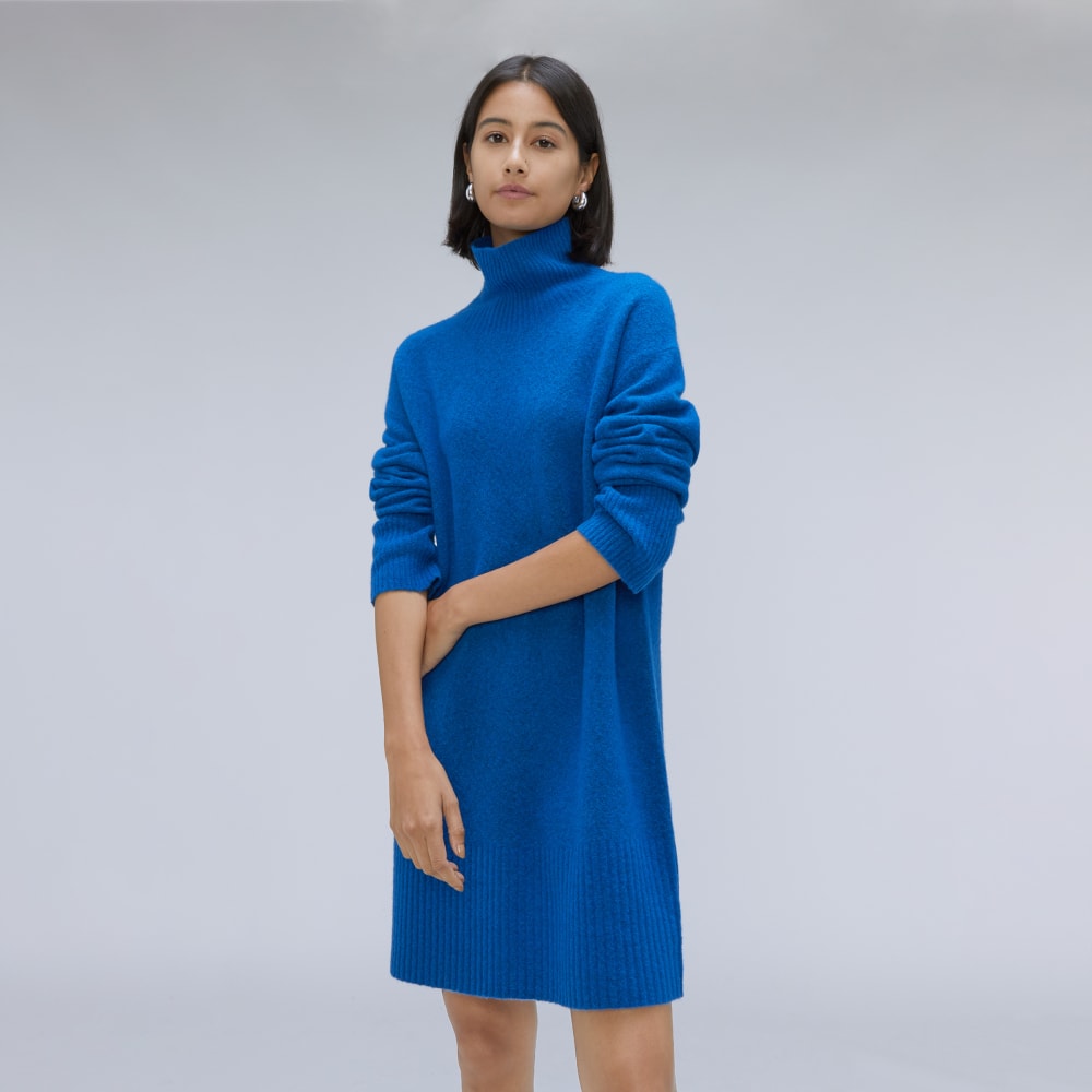 The Cozy Stretch Turtleneck Dress | Heathered Lapis Blue