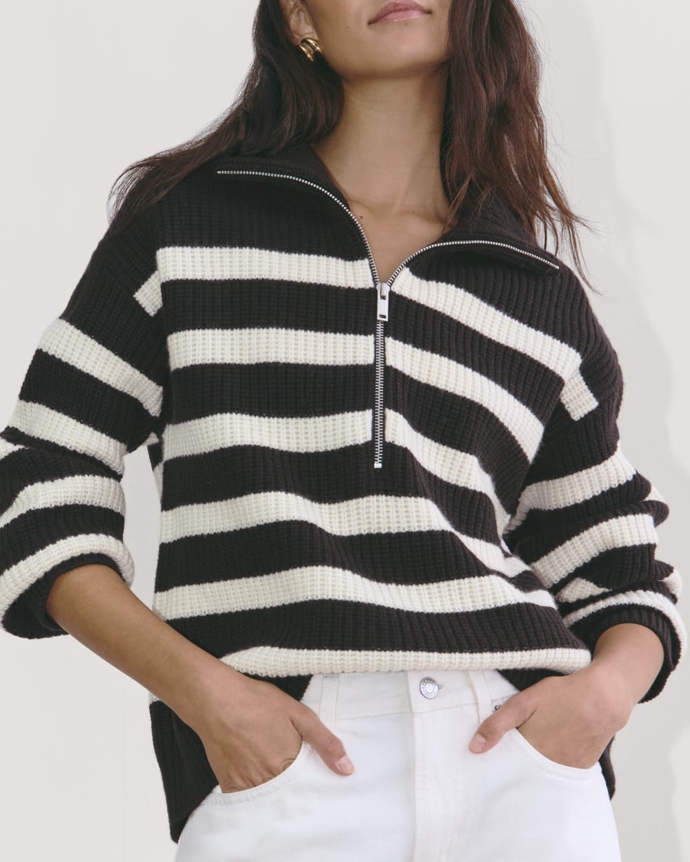 The Half-Zip Sweater in Luxe Merino | Black / Bone