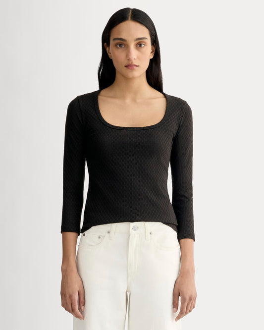 The Pointelle Scoop-Neck Top | Black